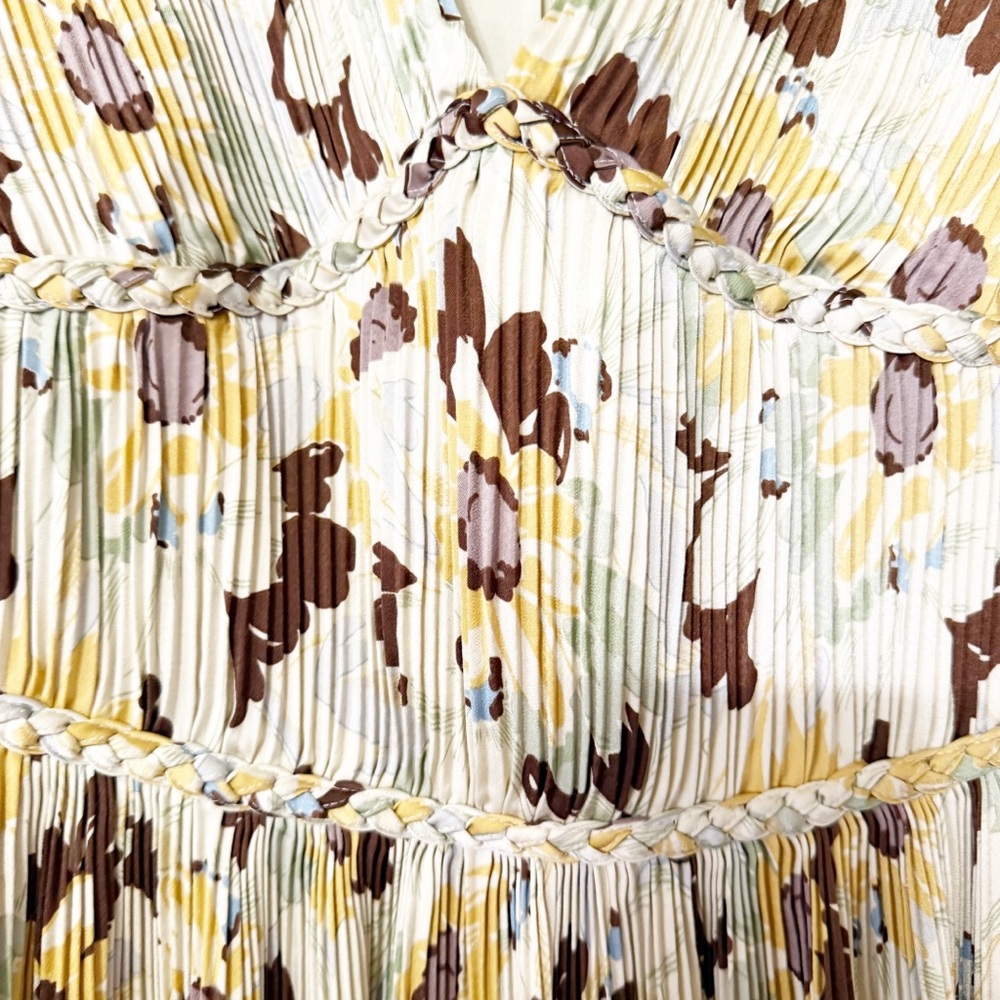 NEW Polo Ralph Lauren Plisse Crinkle Silk Braided Floral Ltiti Puff Sleeve Dress - Picture 10 of 14
